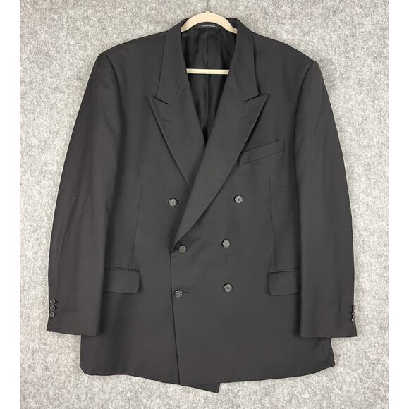Yves Saint Laurent Blazer Sport Coat Mens 48R Black Wool Double Breasted Peak